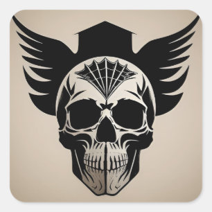 Artistic Skull With Wings and Abstract Geometric Square Sticker