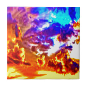 Artistic Sky Blue, Orange, and Yellow Ceramic Tile