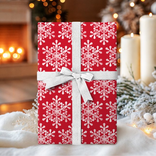 Artistic snowflake color editable red Christmas Wrapping Paper (Artistic snowflake color editable red Christmas Wrapping Paper)