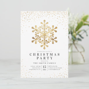 Artistic snowflake faux gold Christmas Party Invitation