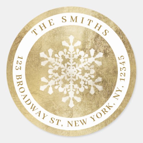 Artistic snowflake faux gold Return Address Classic Round Sticker