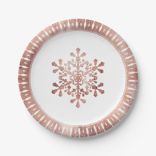 Artistic snowflake faux rose gold Christmas Paper Plates
