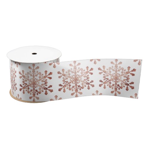 Artistic snowflake faux rose gold Christmas Satin Ribbon