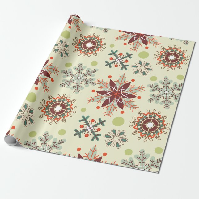 Artistic Snowflakes Holiday Gift Wrapping Paper (Unrolled)