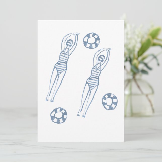 Artistic Snychro Swimmers Blue Illustration Invitation (Standing Front)