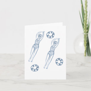 Artistic Snychro Swimmers Blue Illustration Invitation