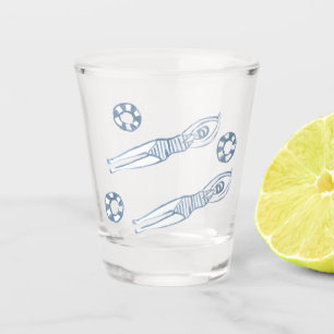Artistic Snychro Swimmers Blue Illustration Shot Glass