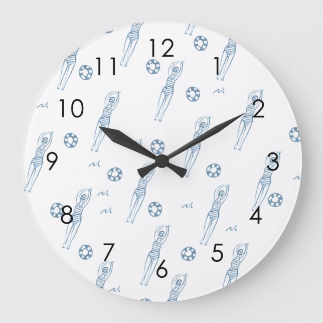Artistic Snychro Swimming Swimmers Scandi White Large Clock (Front)