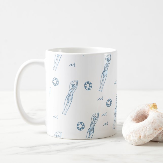 Artistic Snychro Swimming Team Girls Blue Pattern Coffee Mug (With Donut)