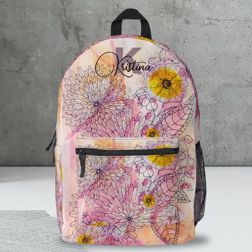 Artistic Soft Gradient Watercolor Ink Line Art  Printed Backpack