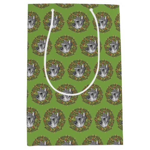 Artistic Standard Schnauzer Wreath Satin Ribbon Medium Gift Bag