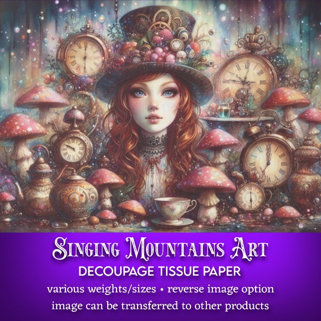 Artistic Steampunk Watercolor Alice Decoupage Tissue Paper (Creator Uploaded)