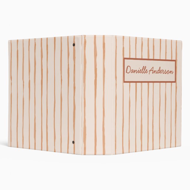 Artistic Striped Terracotta Brush Strokes Custom  3 Ring Binder (Background)