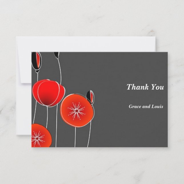 Artistic, stylized poppies on  dark background thank you card (Front)