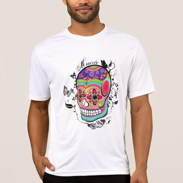Artistic Suagr Skull Day of the Dead Illustration T-Shirt (Front)