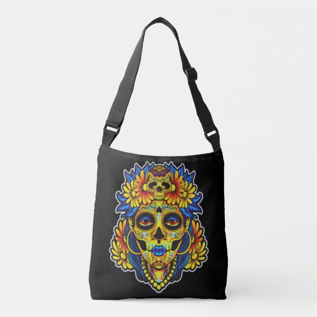 Artistic Sugar Skull Illustration Design Crossbody Bag (Front)