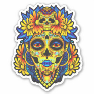 Artistic Sugar Skull Illustration Design Sticker