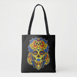 Artistic Sugar Skull Illustration Design Tote Bag
