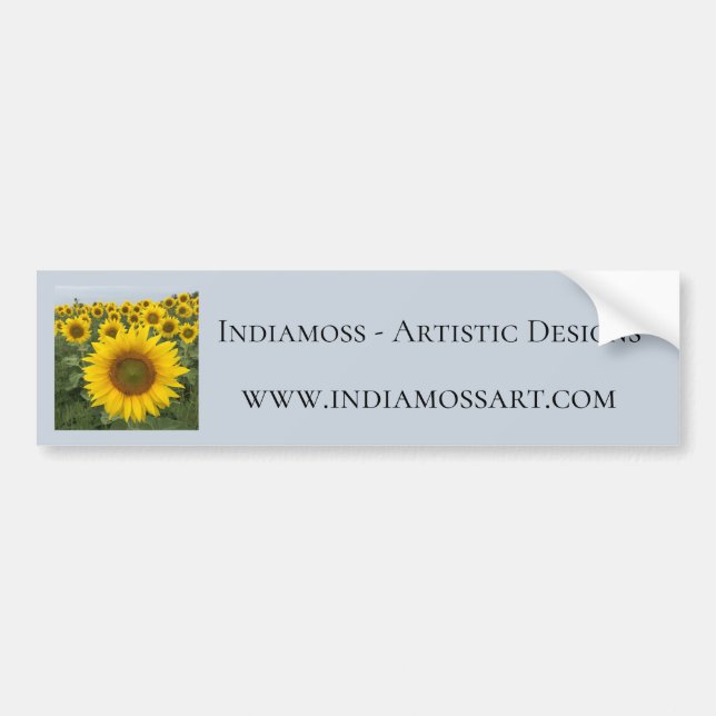 Artistic Sunflower Designer Advertising Blue Bumper Sticker (Front)