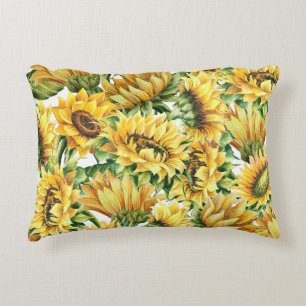 Artistic Sunflower Garden - Vintage Floral Accent Pillow