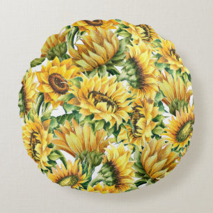 Artistic Sunflower Garden - Vintage Floral Round Pillow