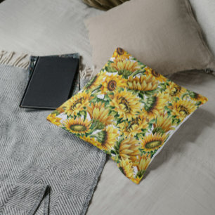 Artistic Sunflower Garden - Vintage Floral Throw Pillow
