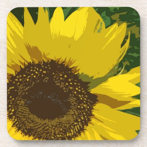 Artistic Sunflower Large Yellow Flower Floral Beverage Coaster