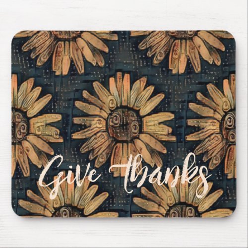 Artistic Sunflower Pattern Give Thanks Autumn Mouse Pad