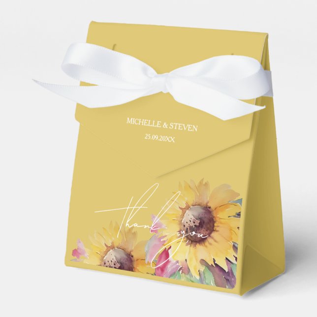 Artistic Sunflower Romantic Calligraphy Favor Boxes (Front Side)