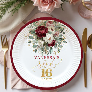 Artistic Sweet Sixteen Blush Burgundy Plates