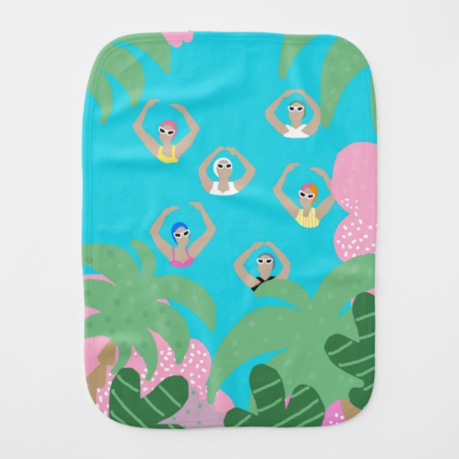 Artistic Swimmers | Artistic Swimming Illustration Baby Burp Cloth (Front)