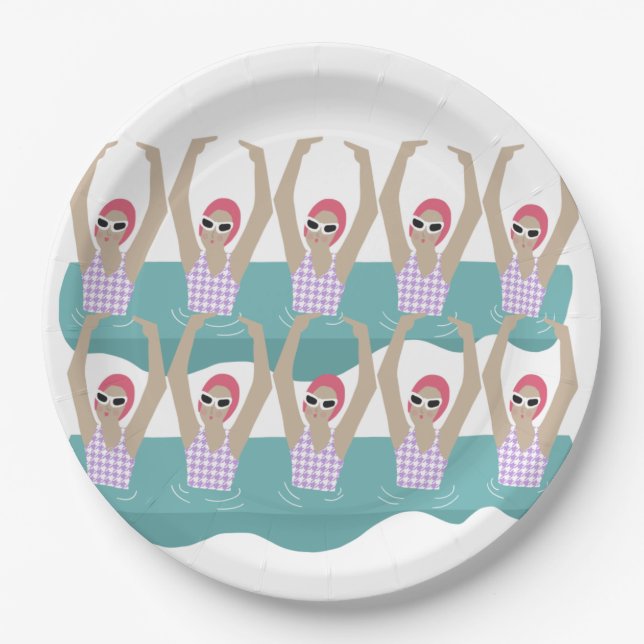 Artistic Swimmers | Artistic Swimming Illustration Paper Plates (Front)