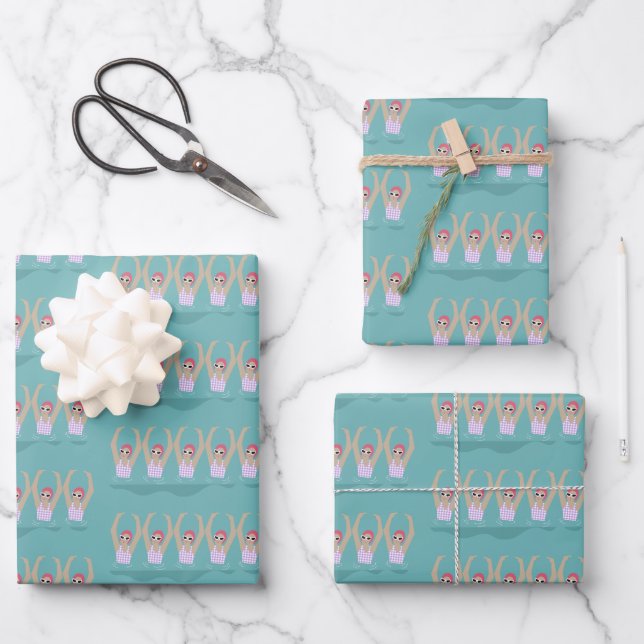 Artistic Swimmers | Artistic Swimming Illustration Wrapping Paper Sheets (Front)