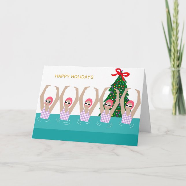 Artistic Swimmers Illustration Christmas Holiday  Card (Front)