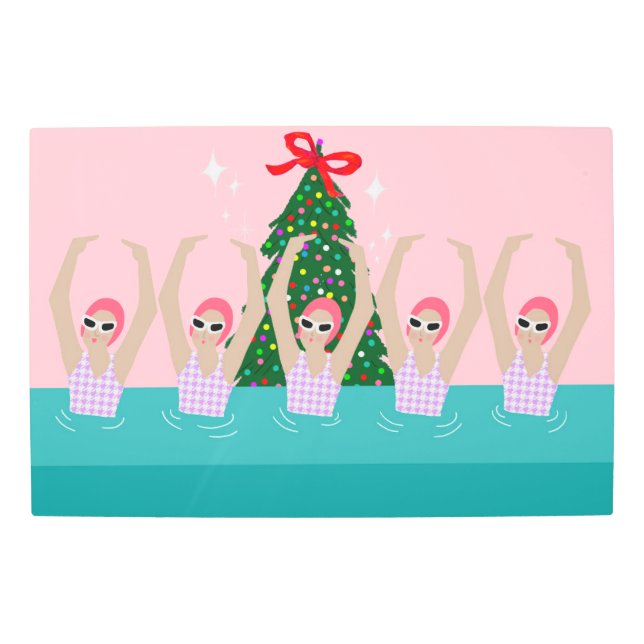 Artistic Swimmers Illustration Christmas Holiday  Metal Print (Front)