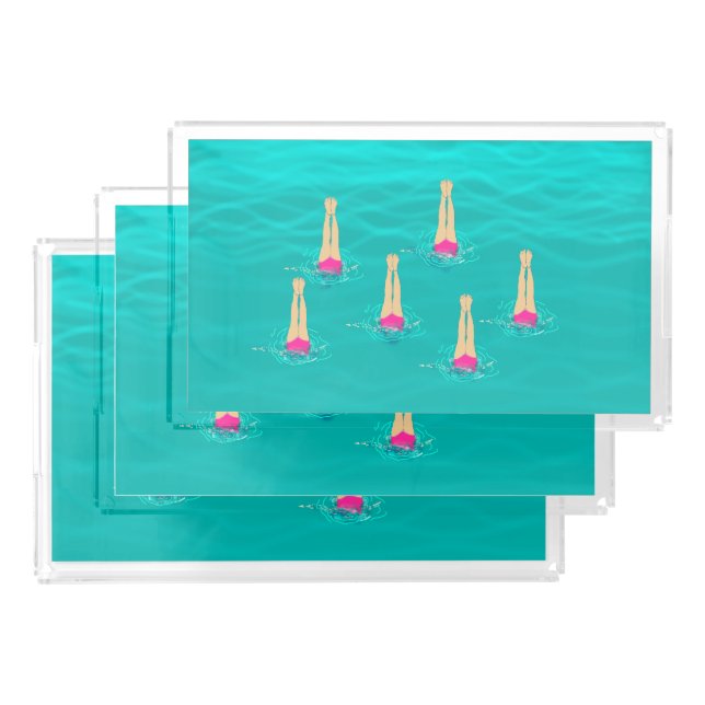 Artistic Swimmers Swimming Under Water  Acrylic Tray (Set)