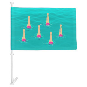 Artistic Swimmers Swimming Under Water Car Flag