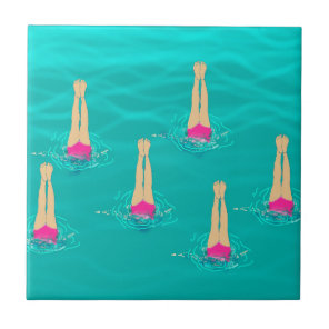 Artistic Swimmers Swimming Under Water Ceramic Tile
