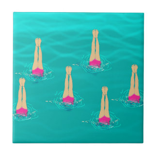 Artistic Swimmers Swimming Under Water Ceramic Tile