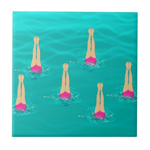 Artistic Swimmers Swimming Under Water  Ceramic Tile