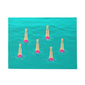Artistic Swimmers Swimming Under Water   Doormat