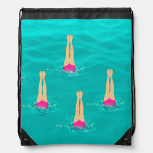 Artistic Swimmers Swimming Under Water Drawstring Bag