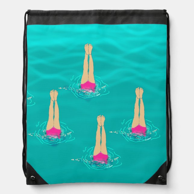 Artistic Swimmers Swimming Under Water  Drawstring Bag (Front)