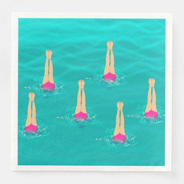 Artistic Swimmers Swimming Under Water  Paper Dinner Napkins (Front)
