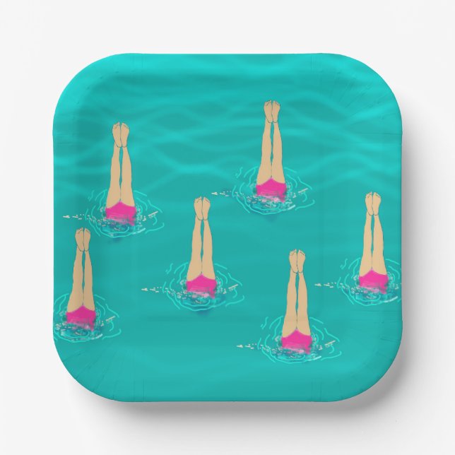 Artistic Swimmers Swimming Under Water   Paper Plates (Front)