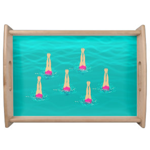 Artistic Swimmers Swimming Under Water  Serving Tray