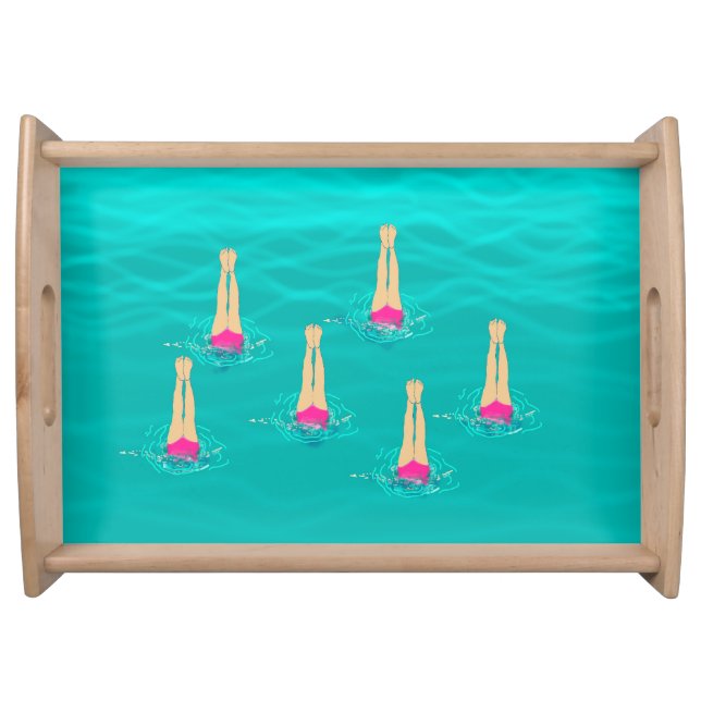 Artistic Swimmers Swimming Under Water  Serving Tray (Front)