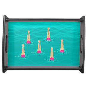 Artistic Swimmers Swimming Under Water Serving Tray