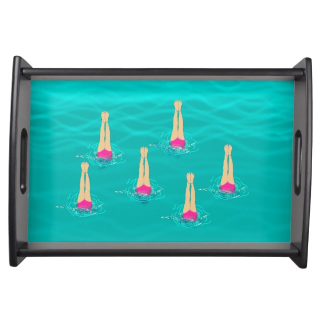 Artistic Swimmers Swimming Under Water  Serving Tray (Front)