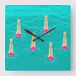 Artistic Swimmers Swimming Under Water  Square Wall Clock